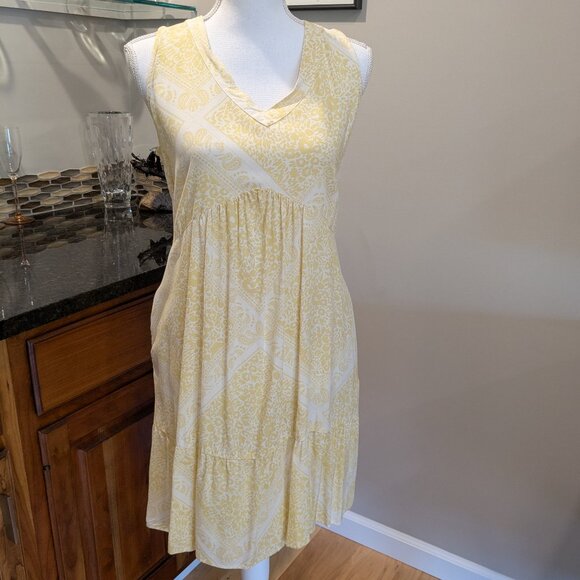 NWOT Butter Yellow Tiered V-Neck Sun Dress Sundress Coverup Cover Up Pockets - Picture 3 of 4
